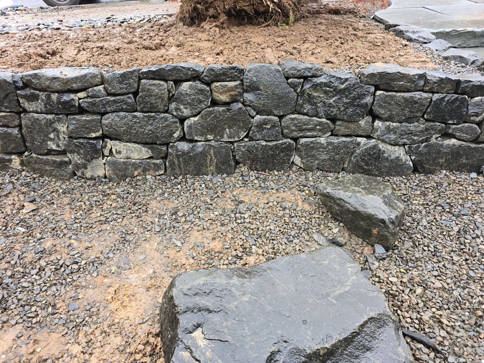 Stunning Black Basalt Dry Stack Retaining Wall